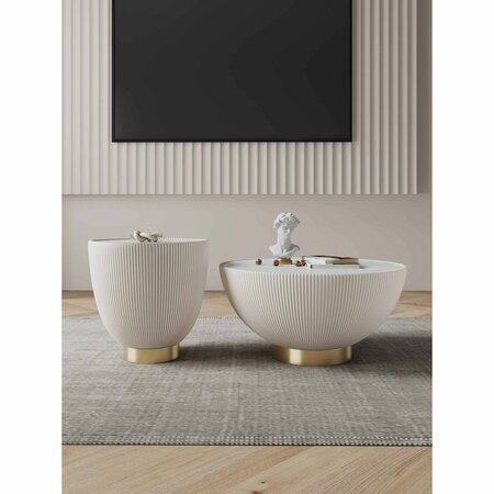 MANHATTAN COMFORT Anderson Coffee Table and End Table 2.0 in Cream - Set of 2 2-AT01-CR